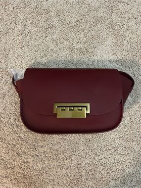 ZAC Zac Posen Wine Red Leather Crossbody with Gold-Tone Lock